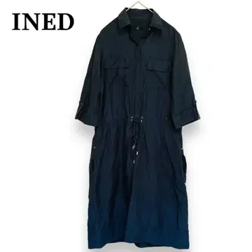 INED 네이비 셔츠 원피스 긴팔 포켓 얇은 소재 심플