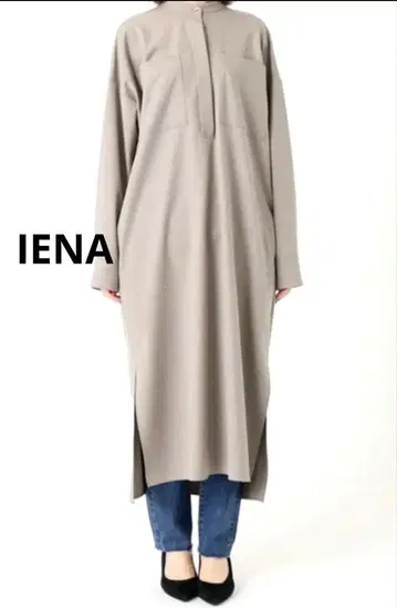 IENA 멜란지 셔츠 원피스 38 그레이지계 롱 기장 밴드 카라