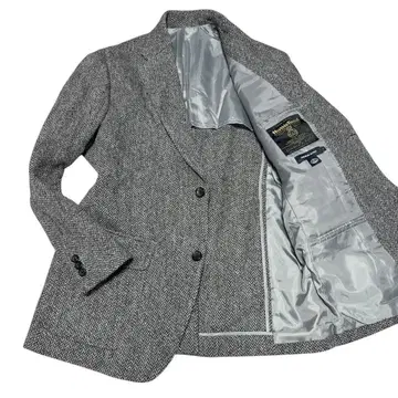 레어 해리스 트위드 블랙 택 탑밸류 L 테일러드 자켓 그레이