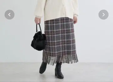 SUGAR SPOON 체크 프린지 스커트 그레이