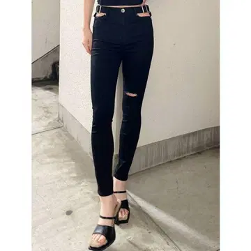 GYDA H/W 사이드 벨트 디자인 스키니 데님 팬츠 블랙 M