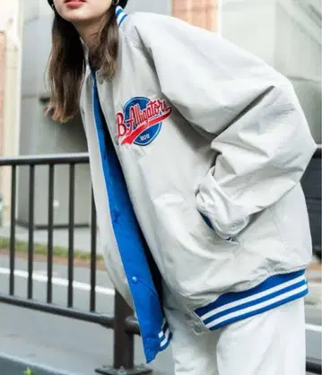 B-Alligators 바시티 자켓 그레이/블루