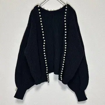 더블 클로젯 니트 가디건 펄 장식 오버 실루엣 Free
