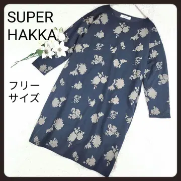 슈퍼 하카 꽃무늬 올 패턴 크루넥 원피스 네이비 프리 사이즈