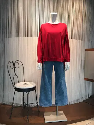 자유구 실크 혼방 레드 긴팔 티셔츠 사이즈 13호 XL 44