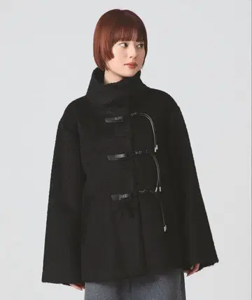 [ Ray BEAMS ] 샤기 토글 버튼 하프 코트 블랙 사이즈 1