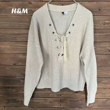 [ 에이치앤엠 ] H&M 베이지 레이스업 니트 L