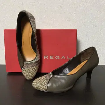 REGAL 중간 힐 펌프스 그레이 브라운 천연 가죽 일본제 23.5cm