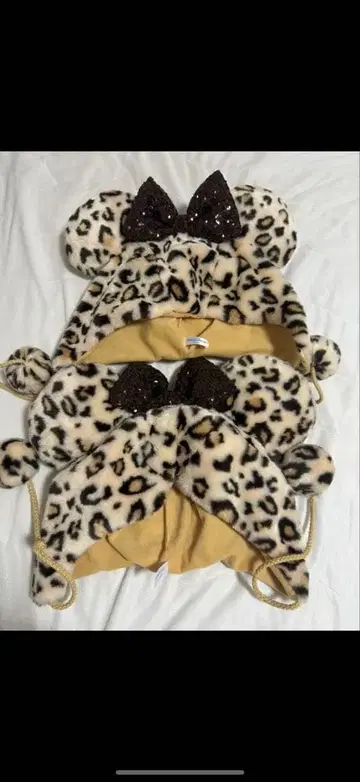 레오파드 무늬 팬캡 2개 세트 미니 디즈니