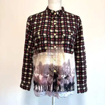 Paul Smith 체크 무늬 동물 프린트 긴팔 셔츠