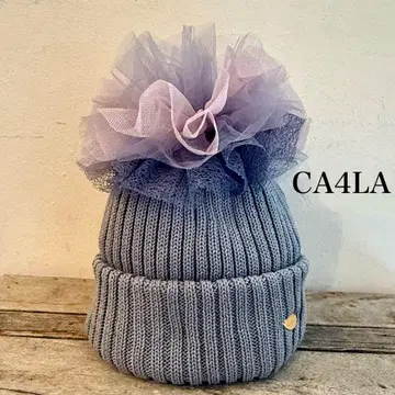CA4LA 튤 폼폼 그레이 니트 모자