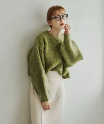 샤기 믹스 니트 그린 hinari