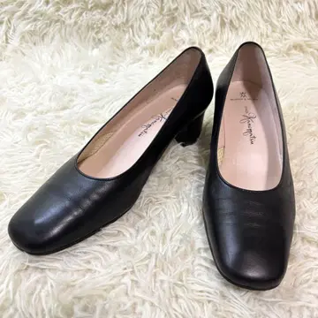 새상품급 긴자 카네마츠 스퀘어토 펌프스 가죽 블랙 천연 가죽 22.5