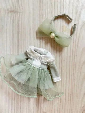 팝마트 브라이스 아웃핏 그린 튤 드레스와 헤어밴드 세트