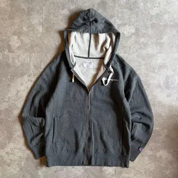 Champion 맨투맨 지퍼 후드티 그레이 M 무지 로고 후디