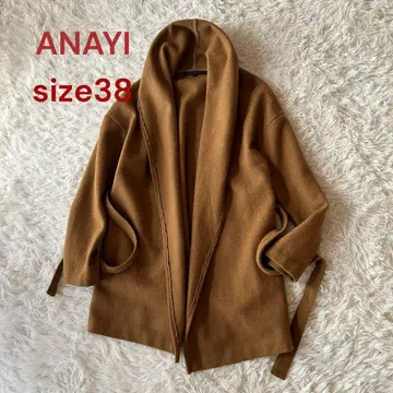 새상품급 아나이 숄카라 울 하프 코트 브라운 M