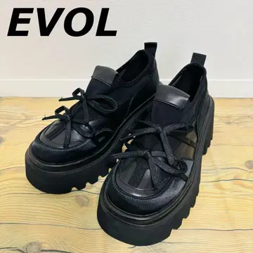 [ EVOL ] 새상품급 더블 리본 통굽 로퍼 스니커즈 24cm 블랙