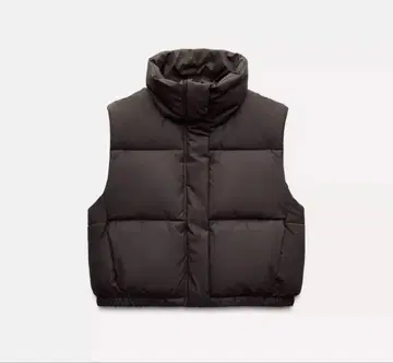 새상품 자라 ZARA 다운 베스트 다운 브라운 러버 가공 크롭