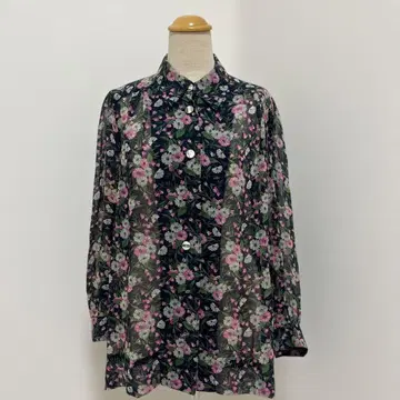 꽃무늬 네이비 긴팔 셔츠 셔츠 긴팔 셔츠 꽃무늬 빈티지 쇼와 레트로