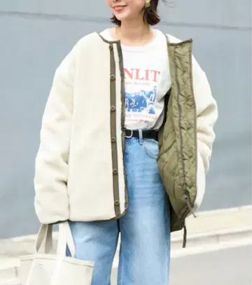 타이온 TAION 별주 리버서블 보아 퀼팅 노카라 다운