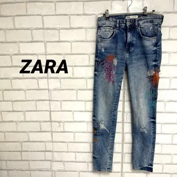 ZARA 페인트 스플래쉬 스키니 데님 팬츠 데미지 크러쉬