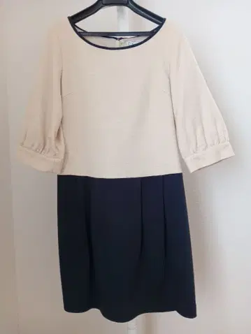 [ 새상품급 ] 아나텔리어 바이컬러 7부 소매 원피스 38 / 포멀