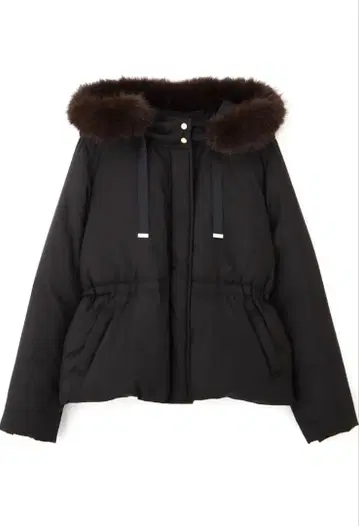 퍼 후드 블랙 다운 자켓 프로포션 바디 드레싱