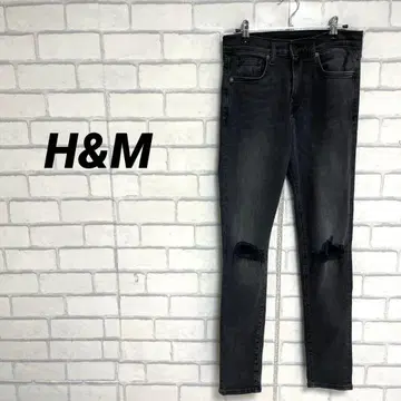 H&M 에이치앤엠 스키니 데미지 데님 블랙 청바지