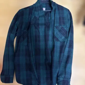 롯지 하우스 그린 블랙 체크 플란넬 셔츠