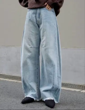 묶음 판매 XL 밑단 프린지 배럴 레그 데님 팬츠