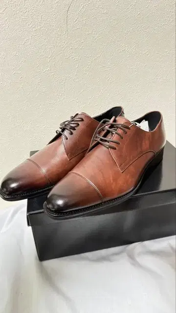 브라운 히메지 가죽 신발 무두질 가죽