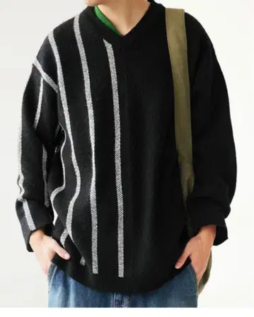 안티카 antiqua 아지메 보더 니트 스웨터