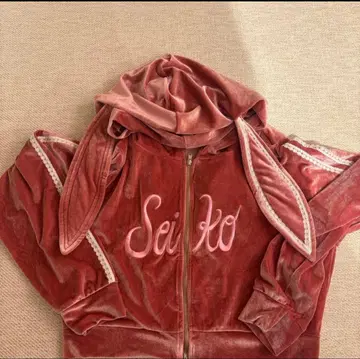 오오모리 세이코 복숭아색 토끼 귀 SEIKO 후드티