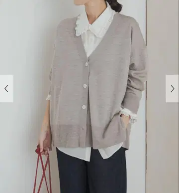 [택 포함 새상품] 워셔블 울 V넥 와이드 가디건