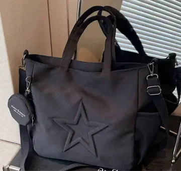 블랙 별 자수 숄더백