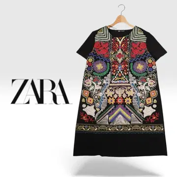 YJ297@ ZARA 자수 절개 원피스 L 블랙