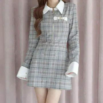 랜디 타탄 체크 비대칭 버클 원피스