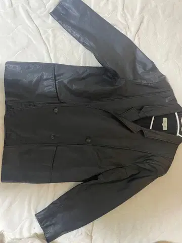 블랙 가죽 더블 브레스트 자켓