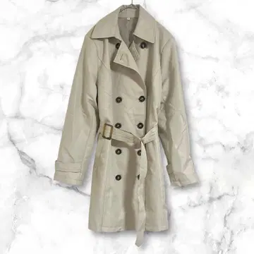 베이지 더블 브레스트 벨트 포함 트렌치코트 롱 기장 LL 심플