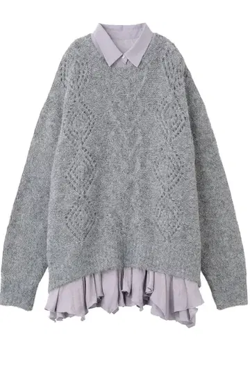 COCO DEAL 그레이 케이블 니트 x 페플럼 셔츠 미니 원피스