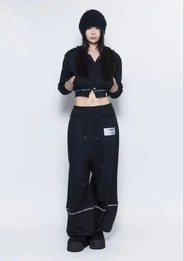 S 미드 슬리브 후디 크롭 셋업