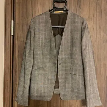 ORIHICA 노카라 자켓 수트 체크