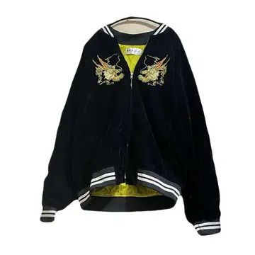 스카잔 자수 블랙 용 아우터 뒷면 소매 자수 구제 의류