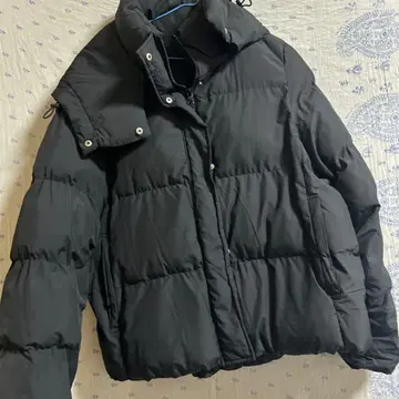 GU 여성용 블랙 패딩 자켓 후드 부착 XL