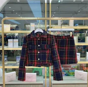 체크 무늬 트위드 셋업 M