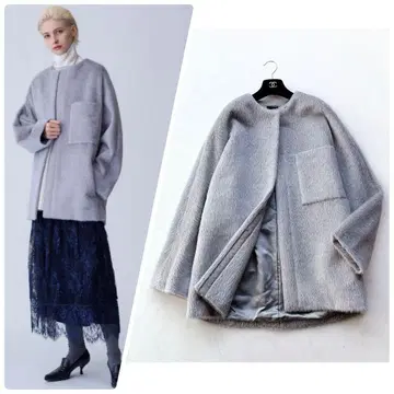 [ ebure ] 정가 16.5만 수리 알파카 샤기 코트 노카라 그레이