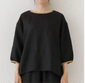 클레어데리스 린넨 바이컬러 백리본 7부 소매 블라우스