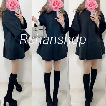 새상품급 스나이델 A라인 코트 페플럼 소매 퍼 레이디 블랙