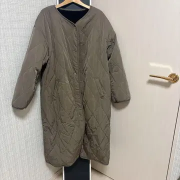 카키 퀼팅 롱 코트 LL 사이즈 리버서블 자켓 보아