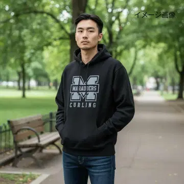 러셀 애슬레틱 칼리지 로고 후드티 블랙 남성용 L 상당 구제 의류